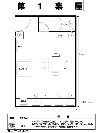 第1楽屋の仕様諸元および間取り図