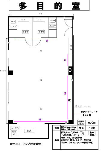 多目的室の仕様諸元および間取り図