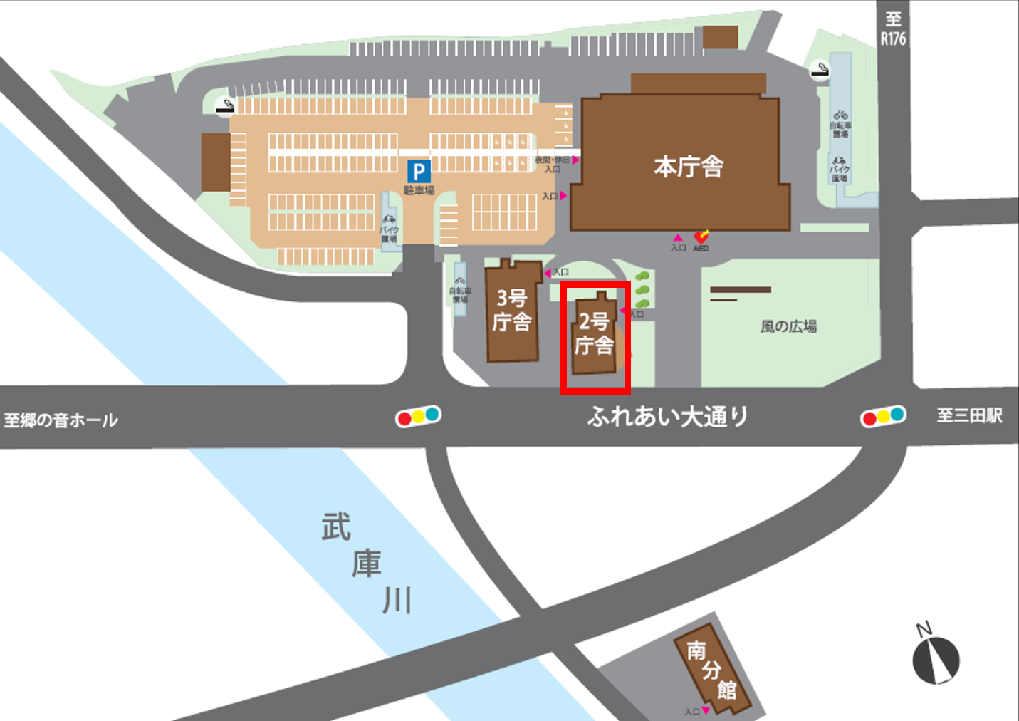 三田市役所2号庁舎地図