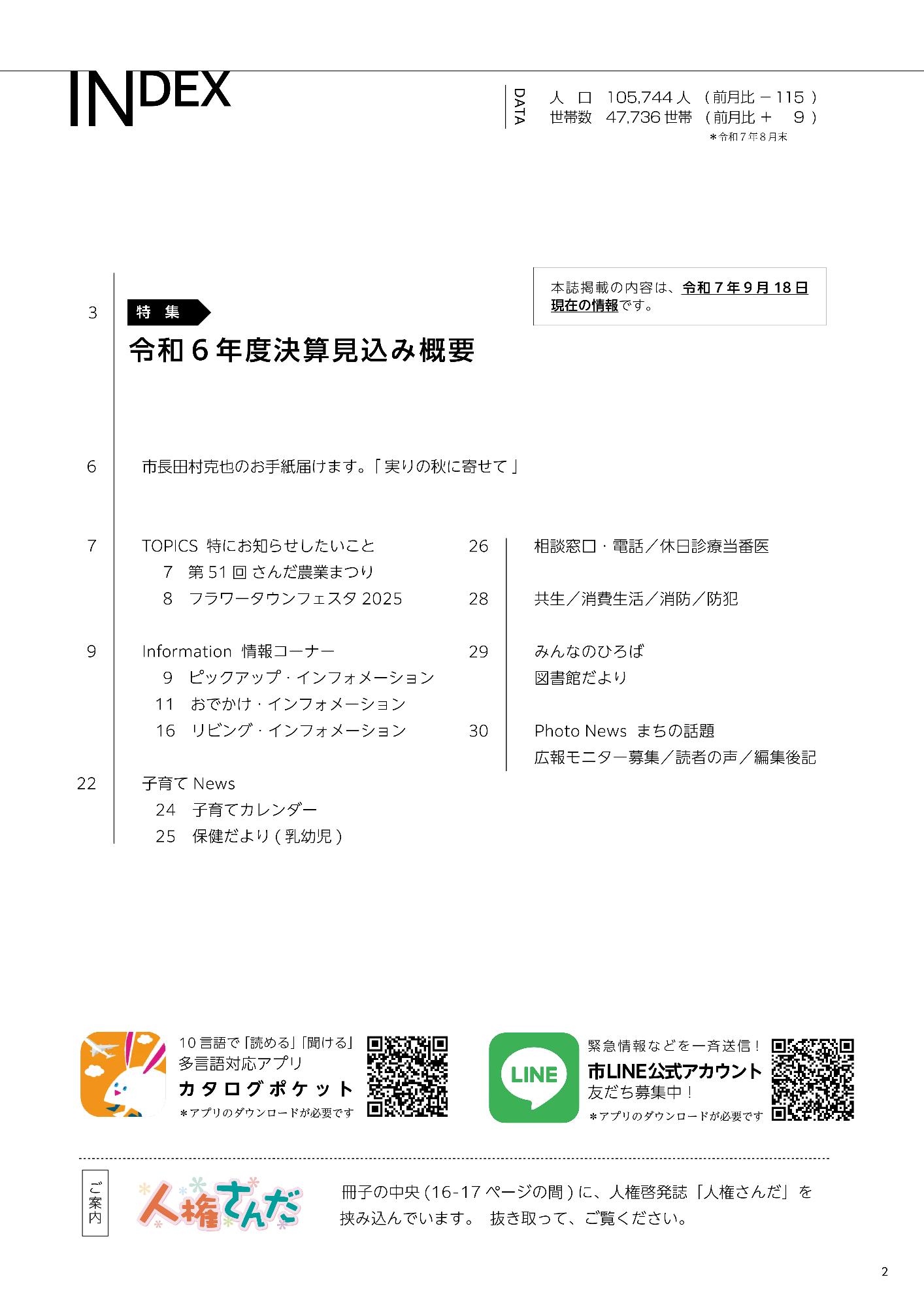 広報さんだ令和7年10月号目次