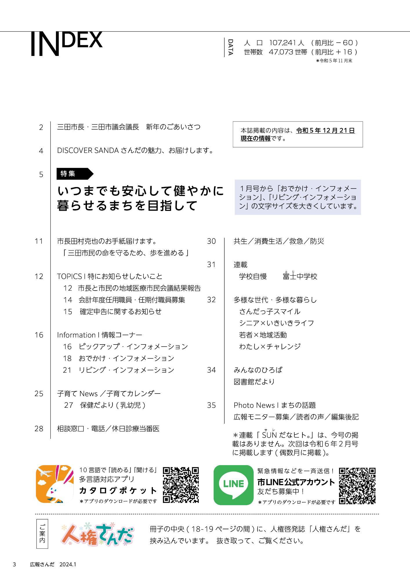広報さんだ令和6年1月号目次
