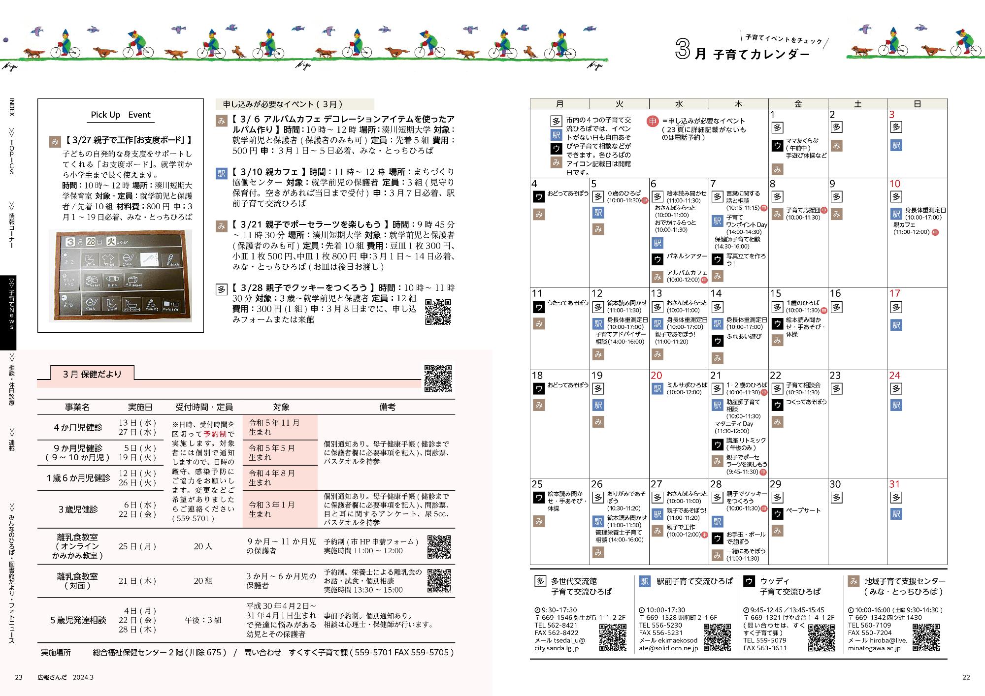 広報さんだ令和6年3月号子育てカレンダー