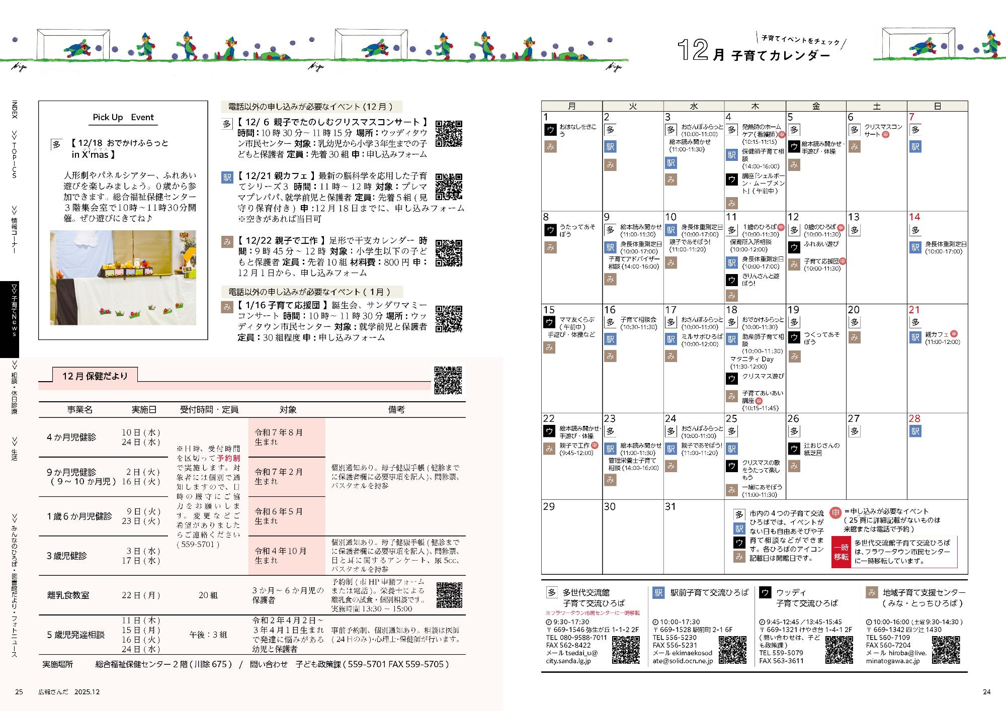 広報さんだ令和7年12月号子育てカレンダー