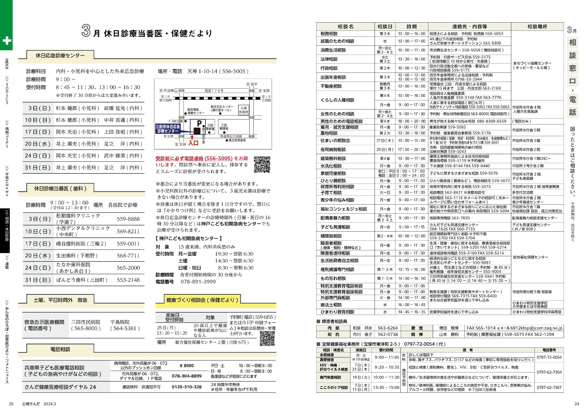 広報さんだ令和6年3月号相談・休日診療当番医