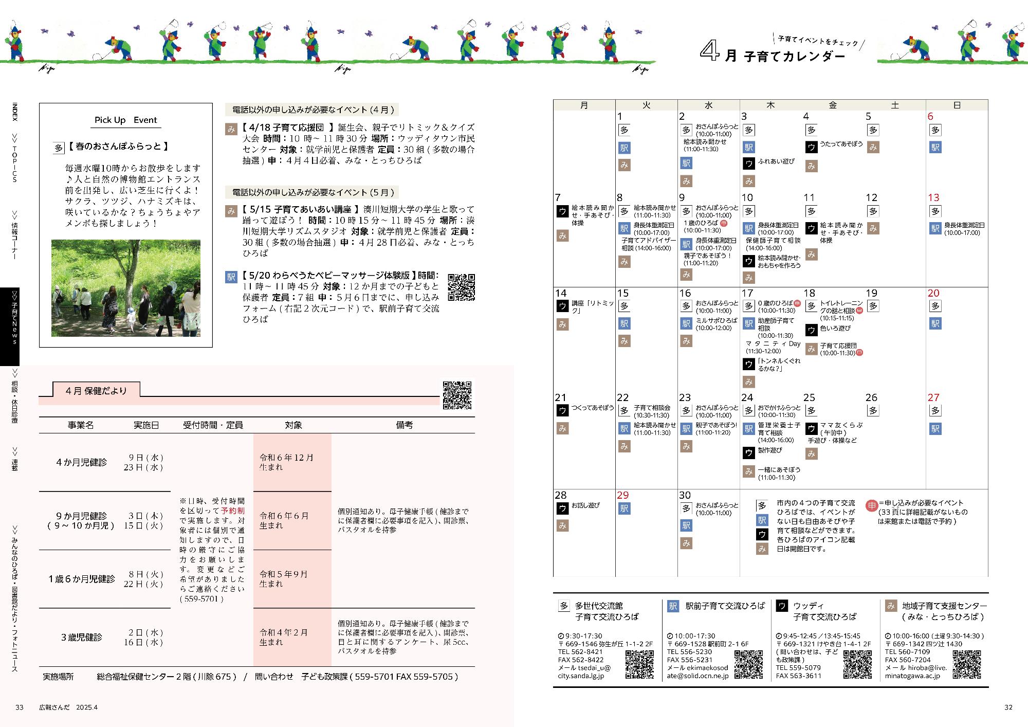 広報さんだ令和7年4月号子育てカレンダー