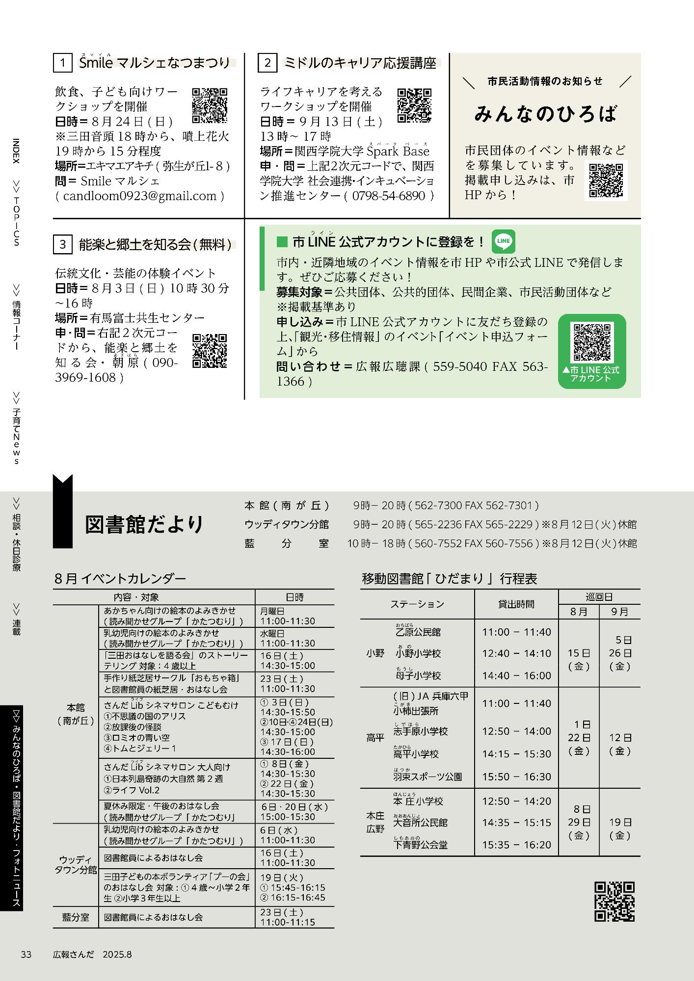 広報さんだ令和7年8月号みんなのひろば・図書館だより