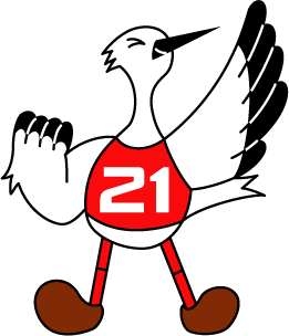 21と書かれたゼッケンをつけた鳥のキャラクターのイラスト