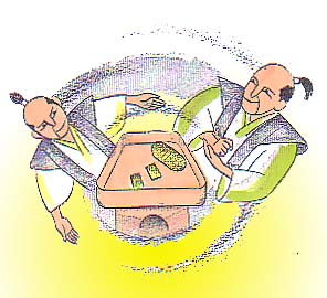 加茂神社の神事と小判餅のイラスト