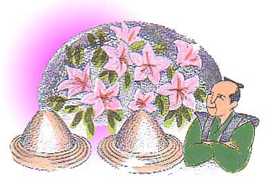 ピンク色のさつき花と砂盛りのイラスト