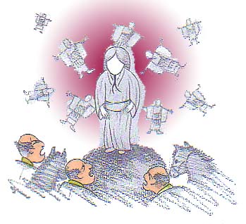 坊さんたちの亡骸のイメージと松林寺谷のずんべらぼうのイラスト