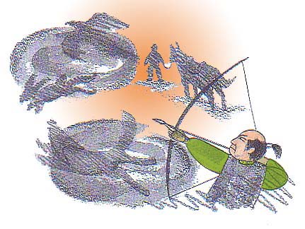 ドウドウ池で矢を射っている男のイラスト