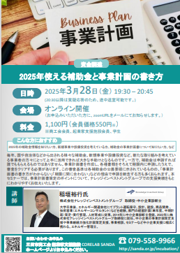 3月28日開催2025年使える補助金と事業計画の書き方チラシ