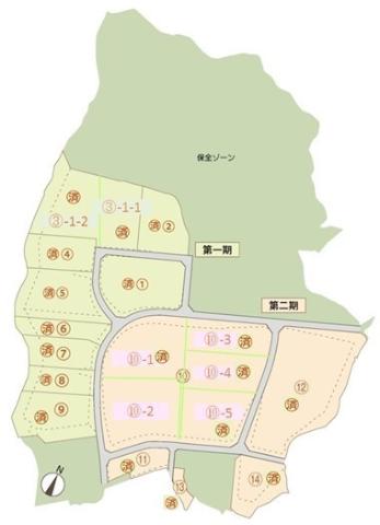 北摂三田第二テクノパークの分譲地の区画が記載されている地図