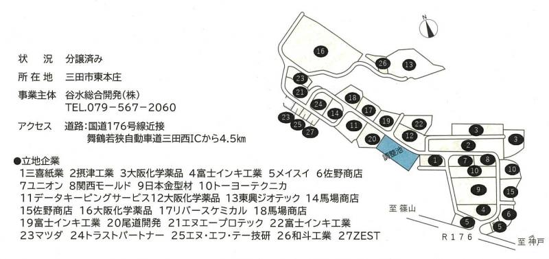 ニュー三田インダストリアルパーク内の立地企業27社の位置図