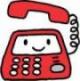 微笑んでいる顔の描かれている赤い電話の受話器が上がっているイラスト