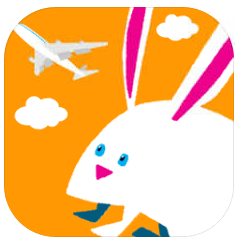 オレンジ色を背景に、うさぎがいて飛行機が飛んでいるCatalog Pocketのアイコン