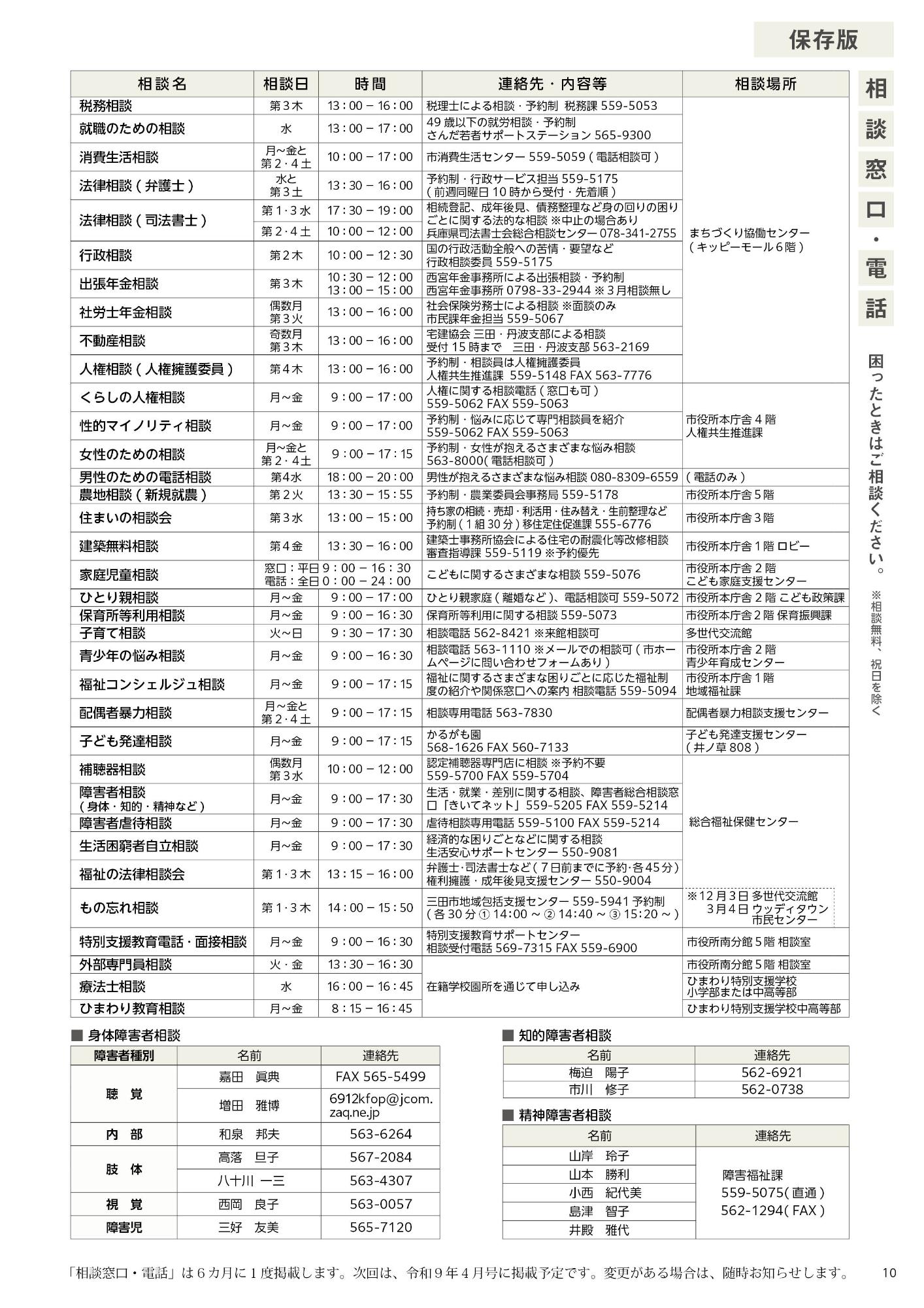 広報さんだ令和8年10月号相談窓口・電話