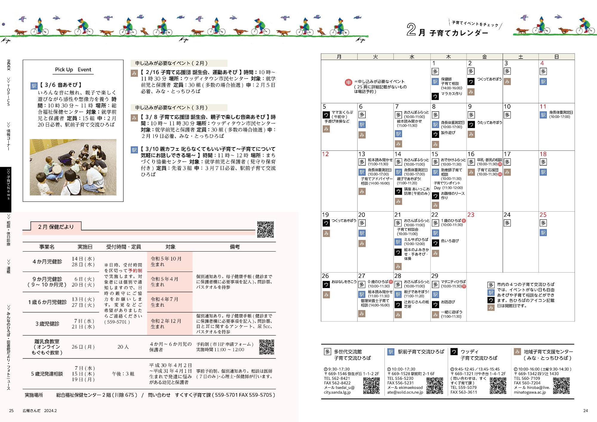 広報さんだ令和6年2月号子育てカレンダー