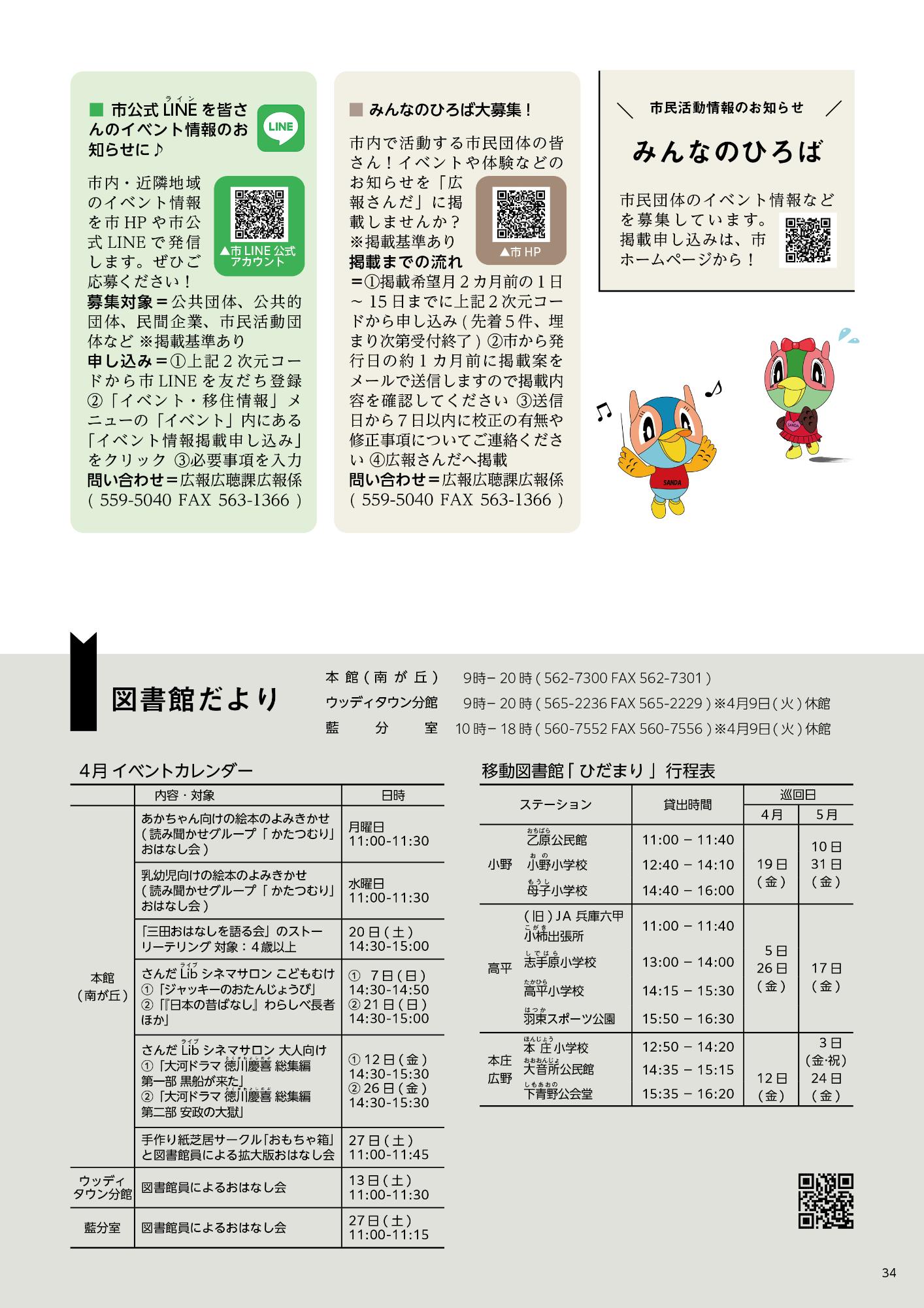 広報さんだ令和6年4月号みんなの広場・図書館だより
