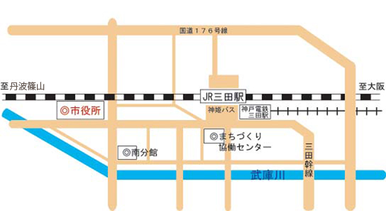 三田市役所への地図