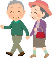 高齢夫婦が散歩する画像