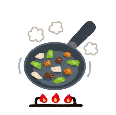 食材をフライパンで加熱して、滅菌している様子のイラスト