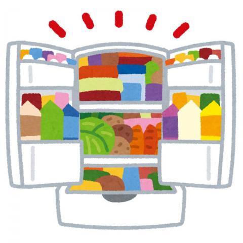 食材が詰め込まれていっぱいになっている冷蔵庫のイラスト