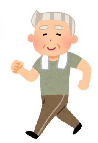 タオルを肩にかけウォーキングする人のイラスト