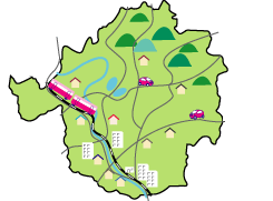 三田市の都市計画を地図上で示したイメージ