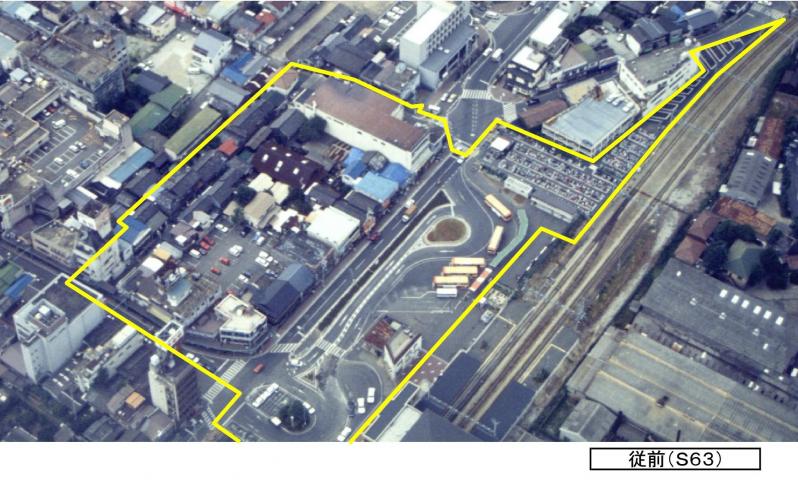 三田駅前のエリアを黄色く囲んである写真