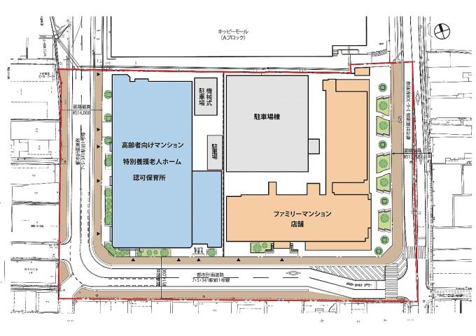 三田駅前に新しくできるビルの計画を記した図面のイラスト