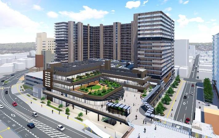 三田駅前再開発の完成予想図のイラスト