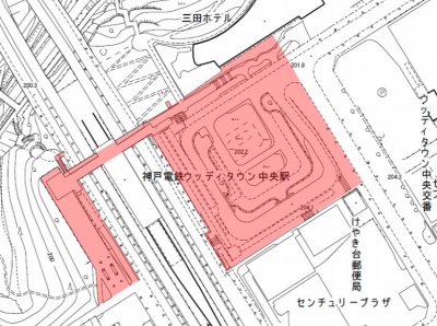 神戸電鉄ウッディタウン中央駅の路上喫煙禁止区域の地図