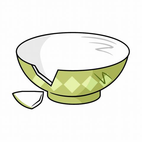 割れた緑色の茶碗のイラスト