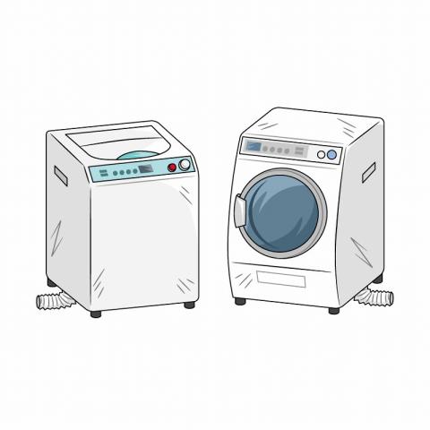 上から衣類を入れるタイプと側面から衣類を入れるタイプの、二種類の洗濯機のイラスト