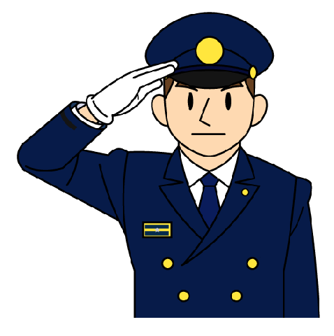 制服を着て、敬礼している消防署員の男性のイラスト
