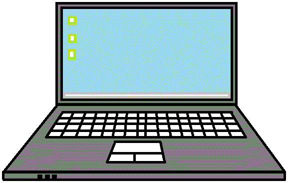 アイコンが並ぶデスクトップ画面が表示されている、ノートパソコンのイラスト