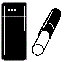 長細い黒い箱と、その横に黒いキャップがはめられた筒状の電子煙草が置かれているイラスト