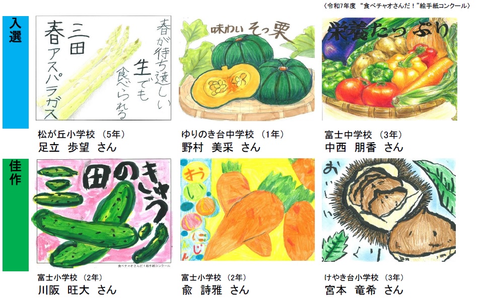 令和7年度食べチャオさんだ絵手紙コンクール受賞作品3
