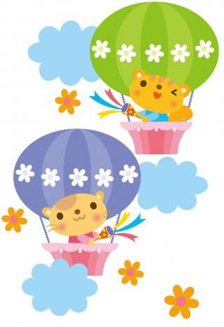 気球に乗ったリスと猫のイラスト