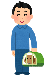 ペットケージでペットを運ぶ人