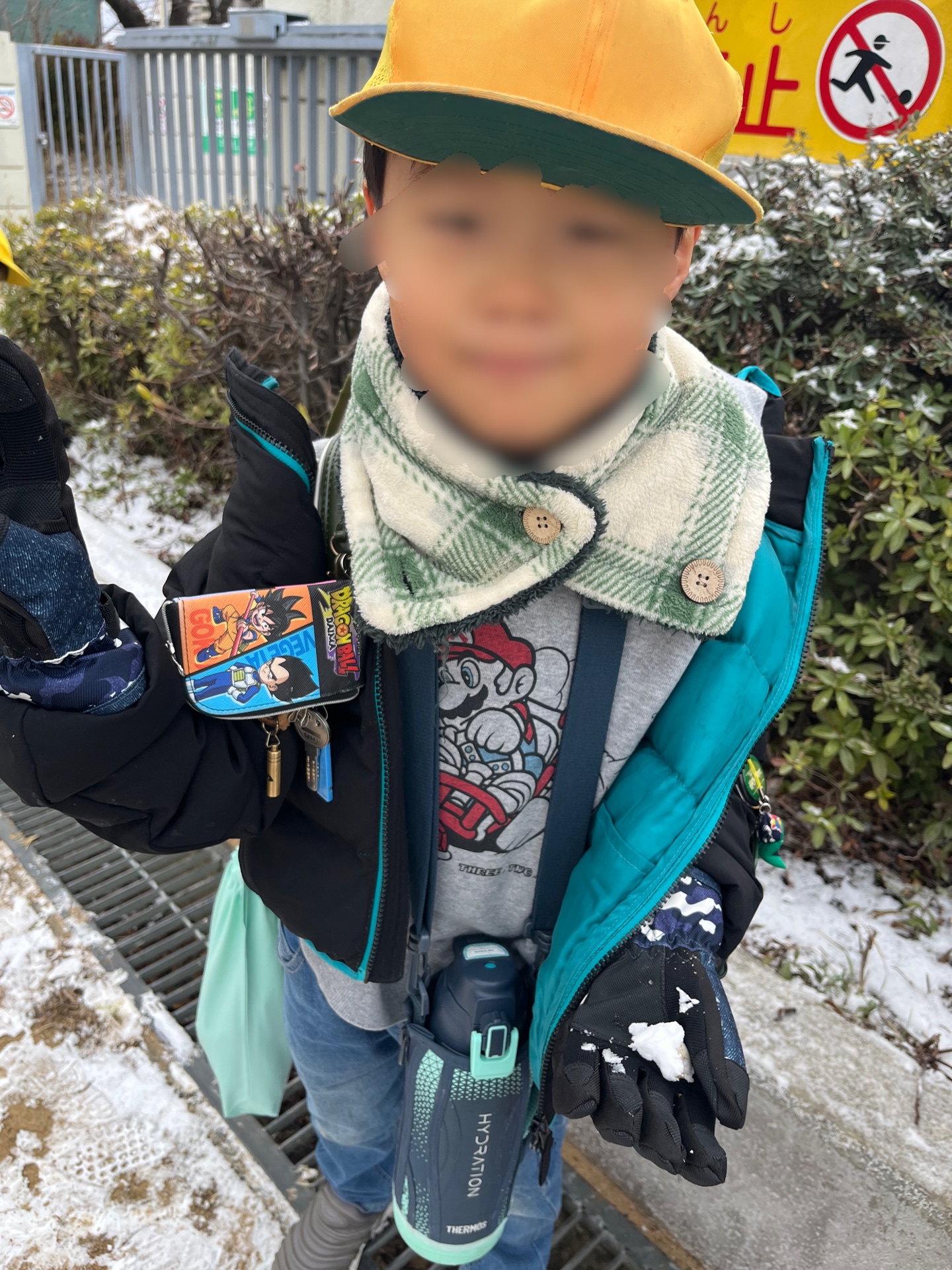 左手にちょっとの雪