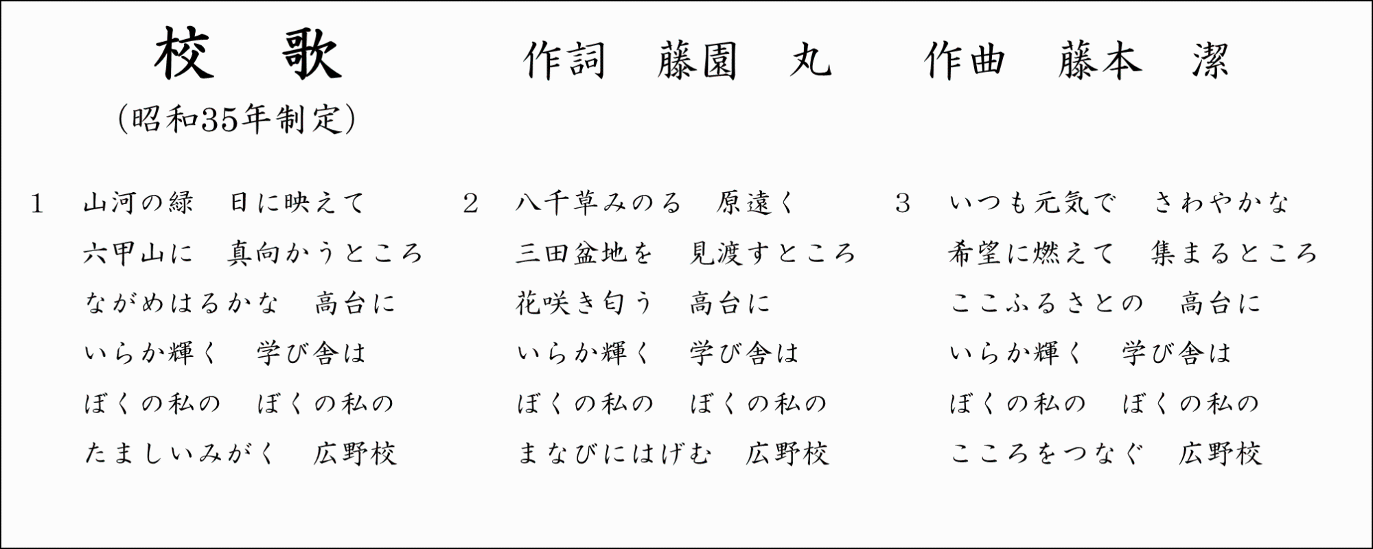 広野小学校校歌（歌詞）